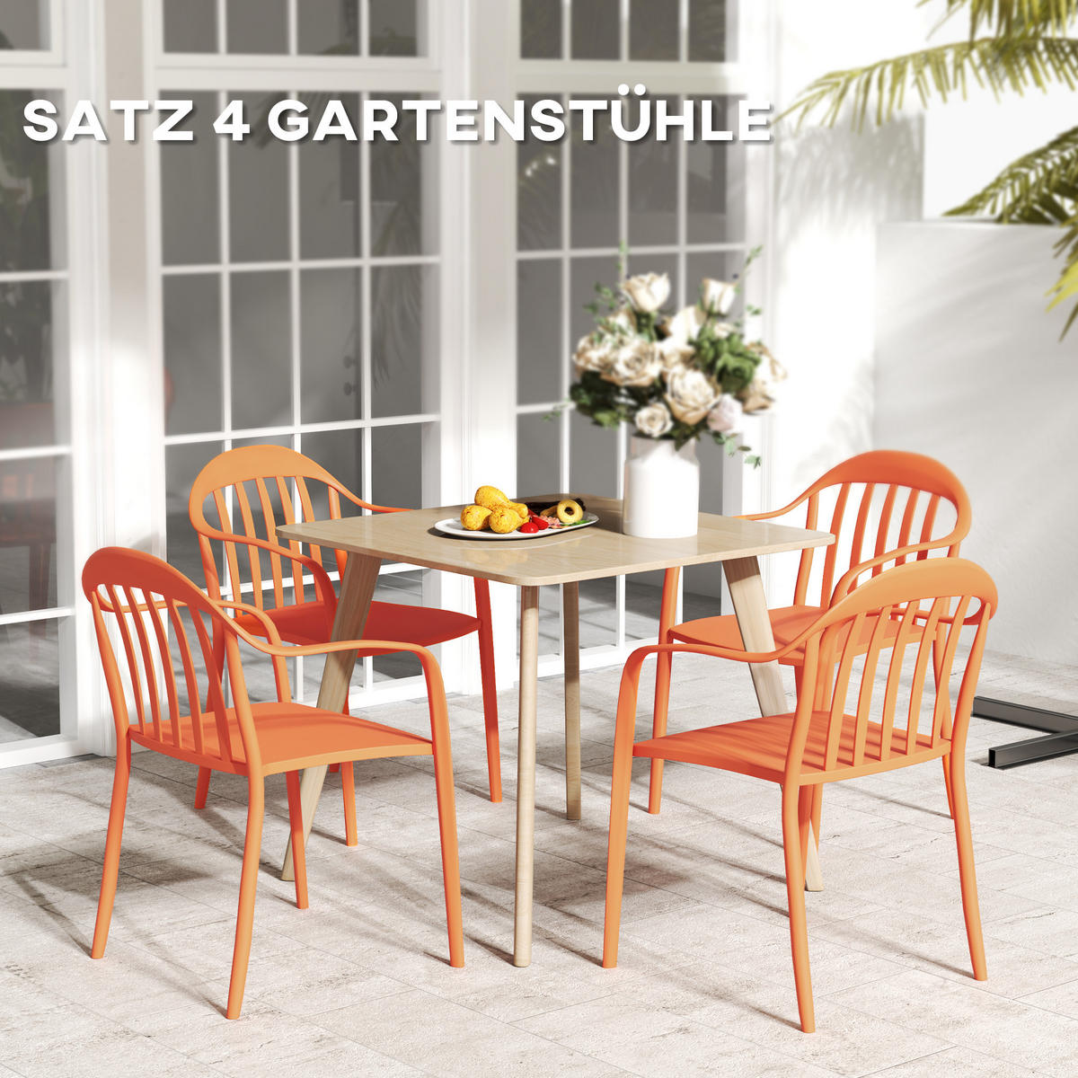 GARTENSTUHL 4er Set aus Kunststoff Rot - Rot, Kunststoff (54/78/57cm) - Outsunny