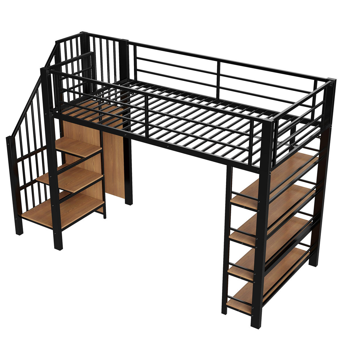 HOCHBETT 90/200 cm Schwarz mit Sicherheitstreppe und Stauraum - Schwarz, Metall (90/200cm) - OKWISH