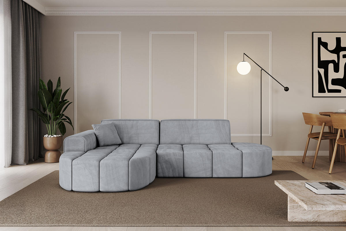 ECKSOFA Ottomane Links LIVO-L1 - 252x173x79,5 cm Hellgrau - Grau, Holzwerkstoff/Textil (252/173cm) - ALTDECOR
