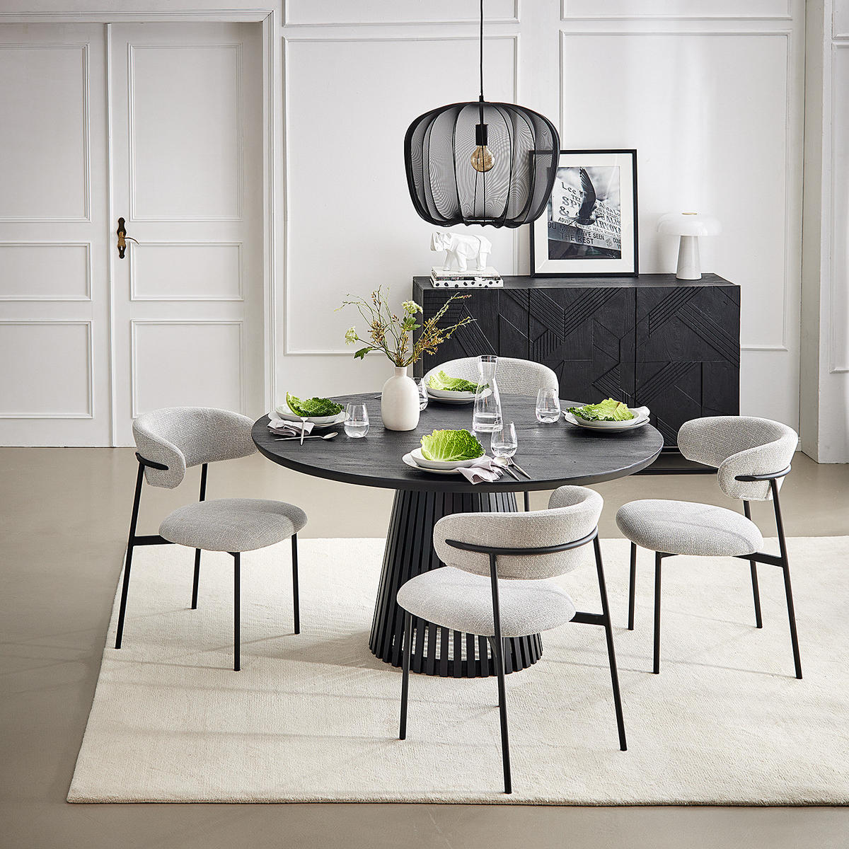 ESSTISCH - Akazie massiv, Akazie Schwarz - Schwarz/Akaziefarben, Holz (140/140/77cm) - home24