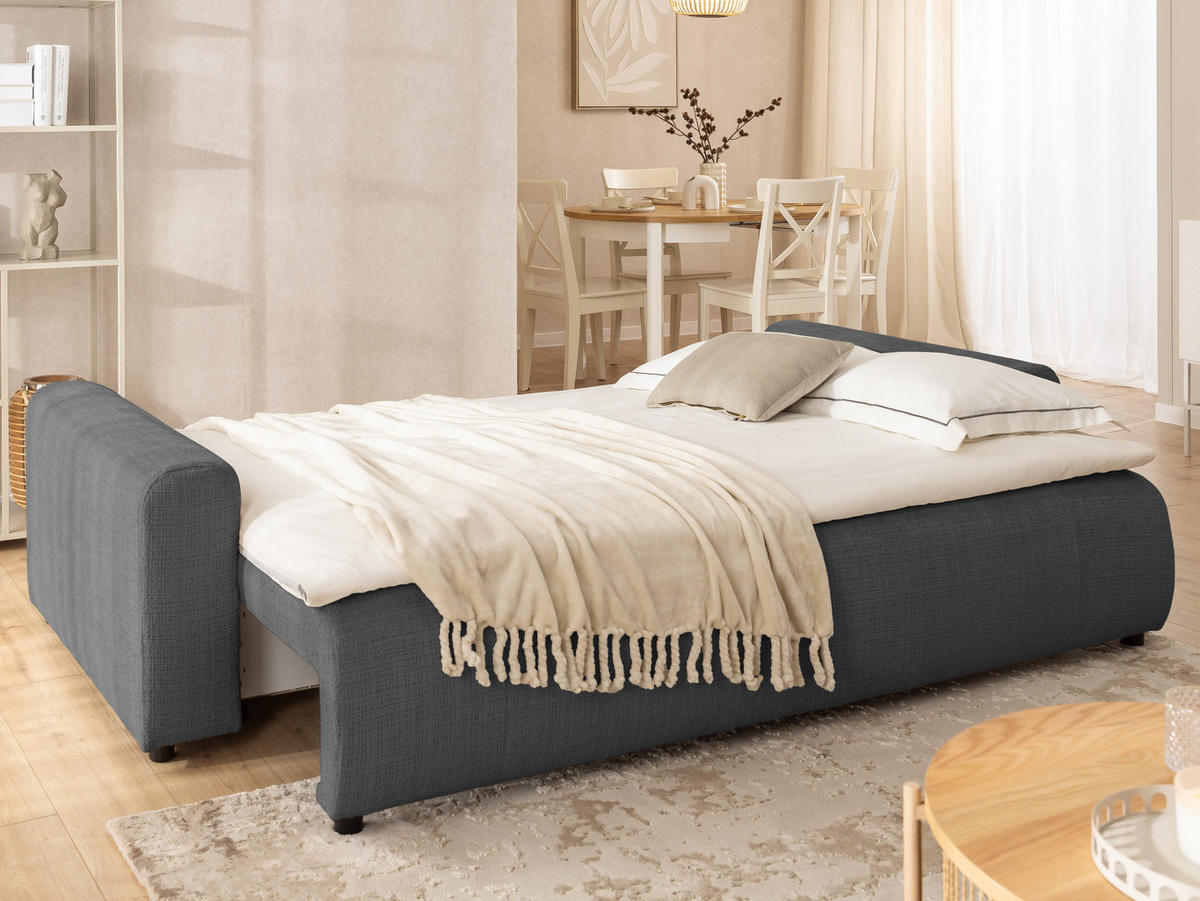 SCHLAFSOFA Calma mit Bettkasten im Bumpy-Design aus weichem Grau Chenille-Stoff - Schwarz/Grau, Holz/Kunststoff (239/88/98cm) - S-Style Möbel