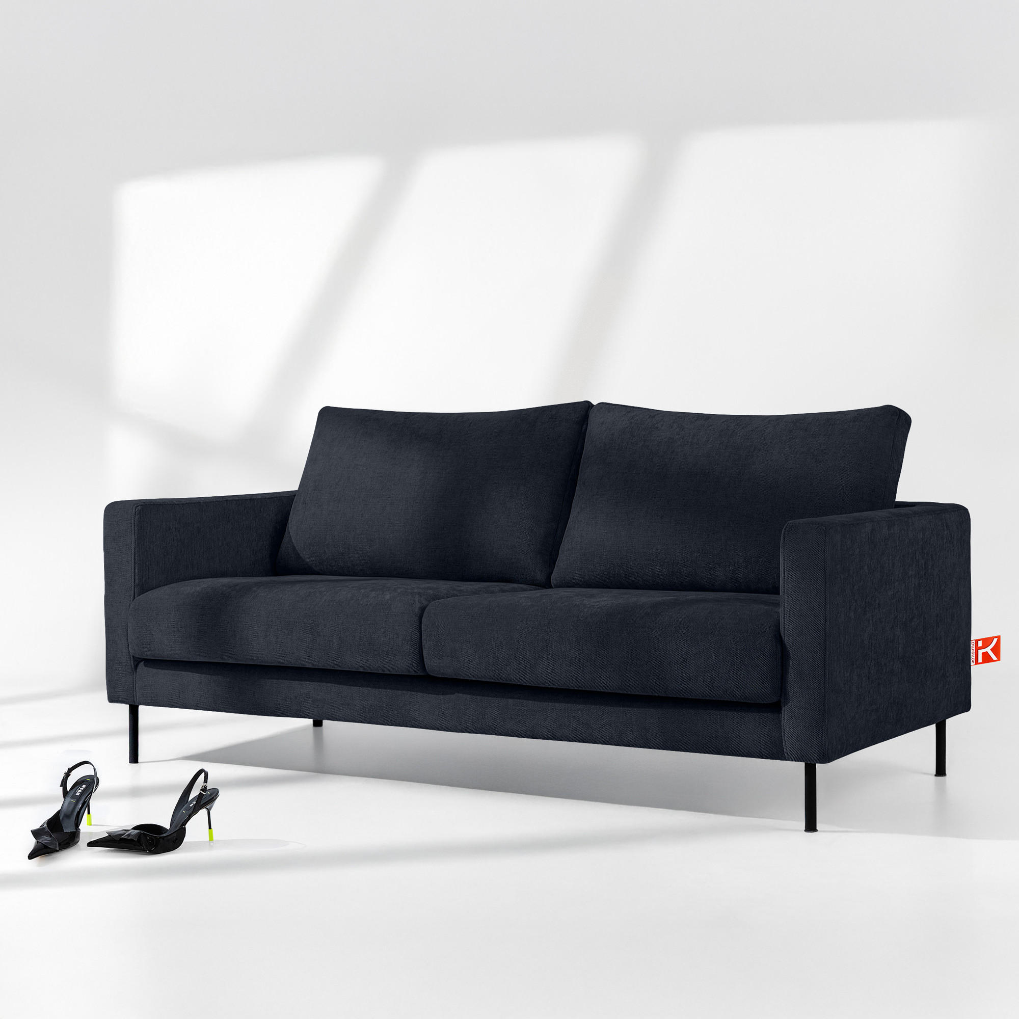 SOFA LUMO, 3-Sitzer, Dunkelblau - Schwarz/Dunkelblau, Holz/Holzwerkstoff (198/90/95cm) - KONSIMO®