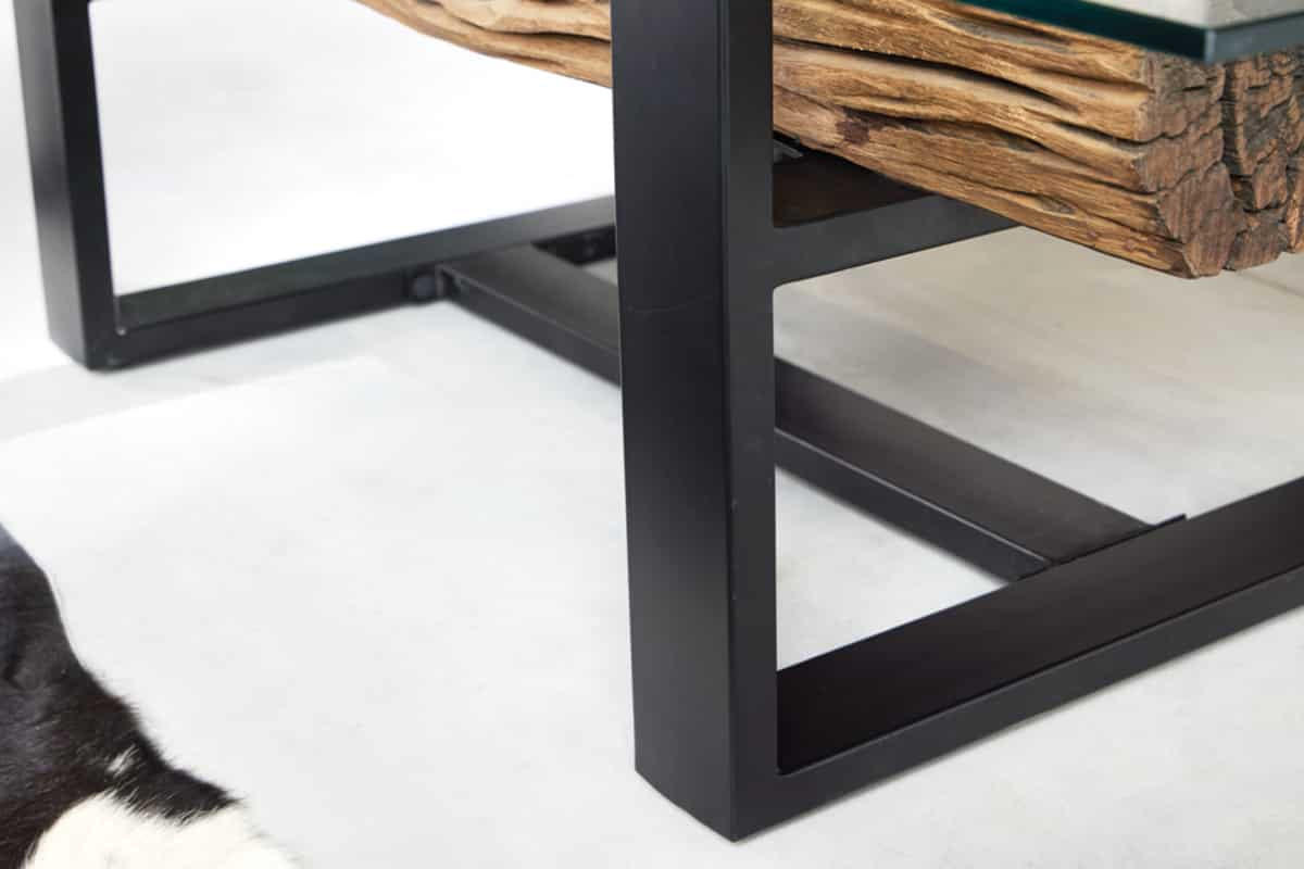 COUCHTISCH BARRACUDA Teakholz rechteckig Natur|Transparent|Schwarz 130cm - Transparent/Schwarz, Glas/Holz (70/130/42cm) - riess-ambiente