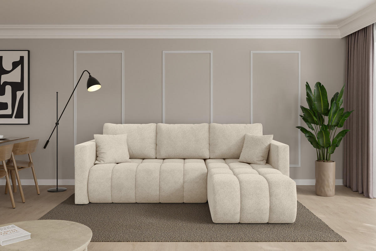 ROHOVÁ SEDAČKA s funkcí spaní, otoman vpravo GARD-L 226x146x85 krémová velur - černá/krémová, kompozitní dřevo/textil (226/146cm) - ALTDECOR