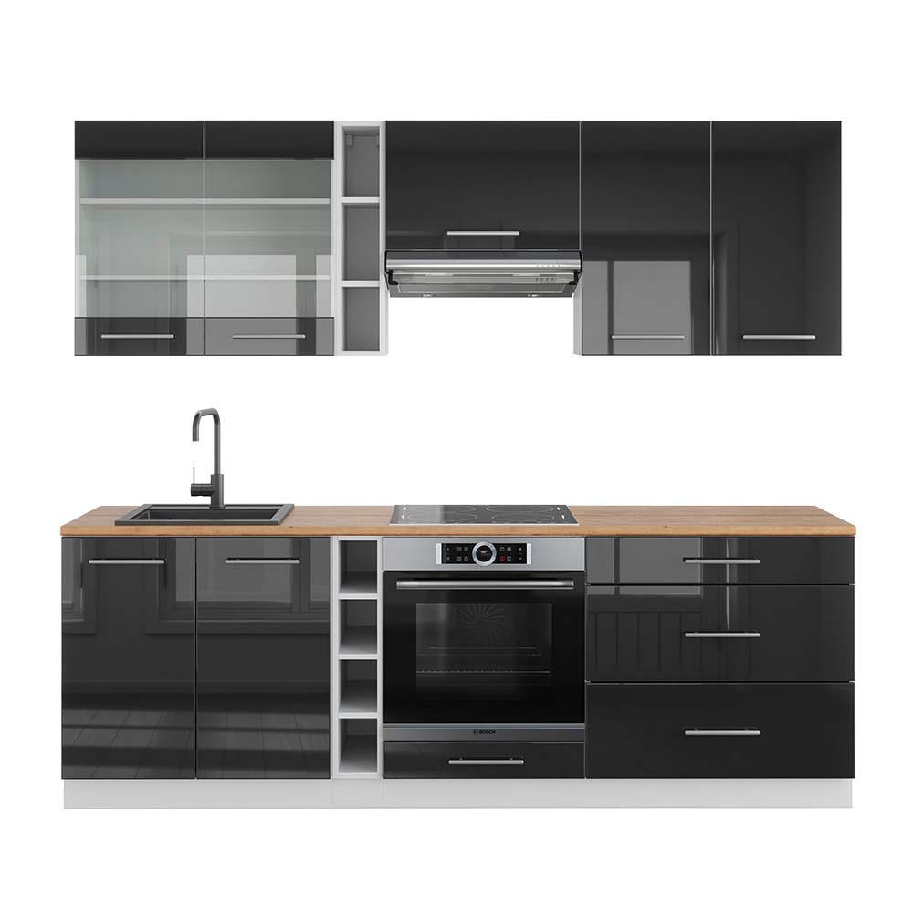 KÜCHENZEILE Fame-Line Anthrazit Hochglanz/Weiß 235 cm, AP Eiche - Anthrazit/Weiß, Holzwerkstoff (235/81.6/60cm) - Vicco
