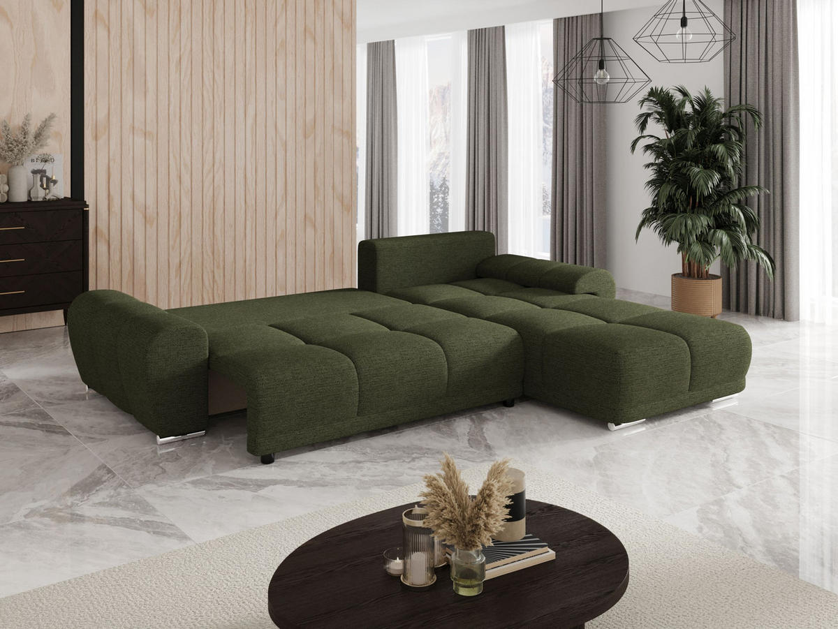 ECKSOFA BEGA L Rechts ARAGON 39 mit Schlaffunktion - Grün, Textil (289/185cm) - Bedante