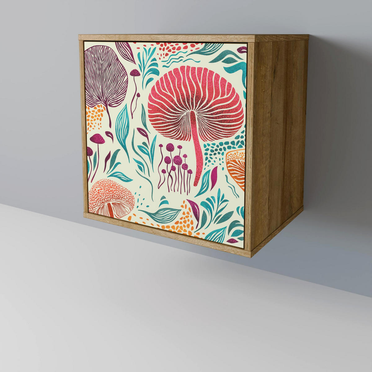 SIDEBOARD FUNGUS FANTASY, Eichefarben, 57,5x42x72,5 cm, Schwarze Metallfüße - Eichefarben/Multicolor, Holzwerkstoff/Metall (57.5/72.5/42cm) - SpaceRebels
