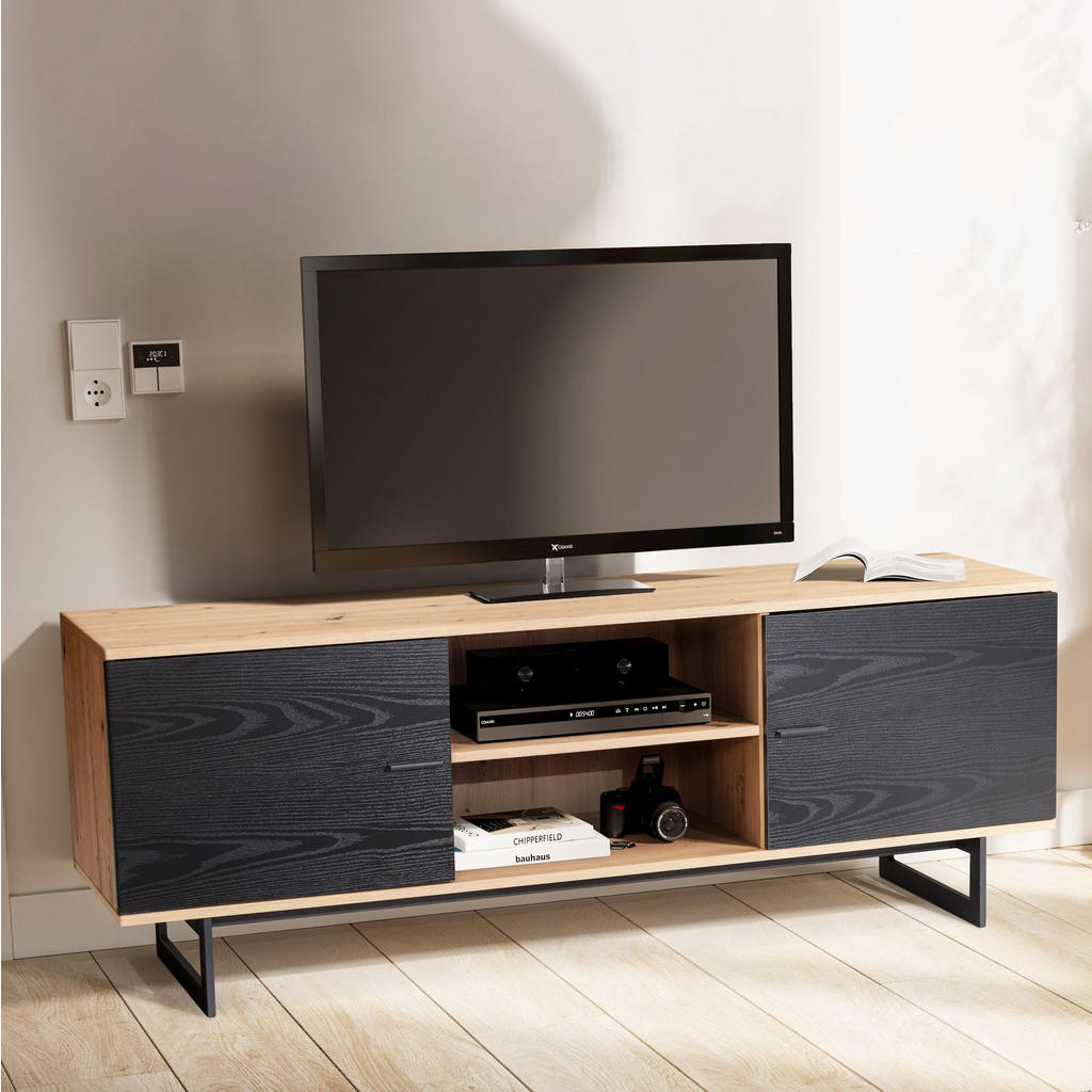 Thumbnail - Kadima Design Tv-Lowboard, Braun, Schiefer, Holzwerkstoff, Rechteckig, Kufe, 150x55x40 cm, Wohnzimmer, Wohnwände, Lowboa...