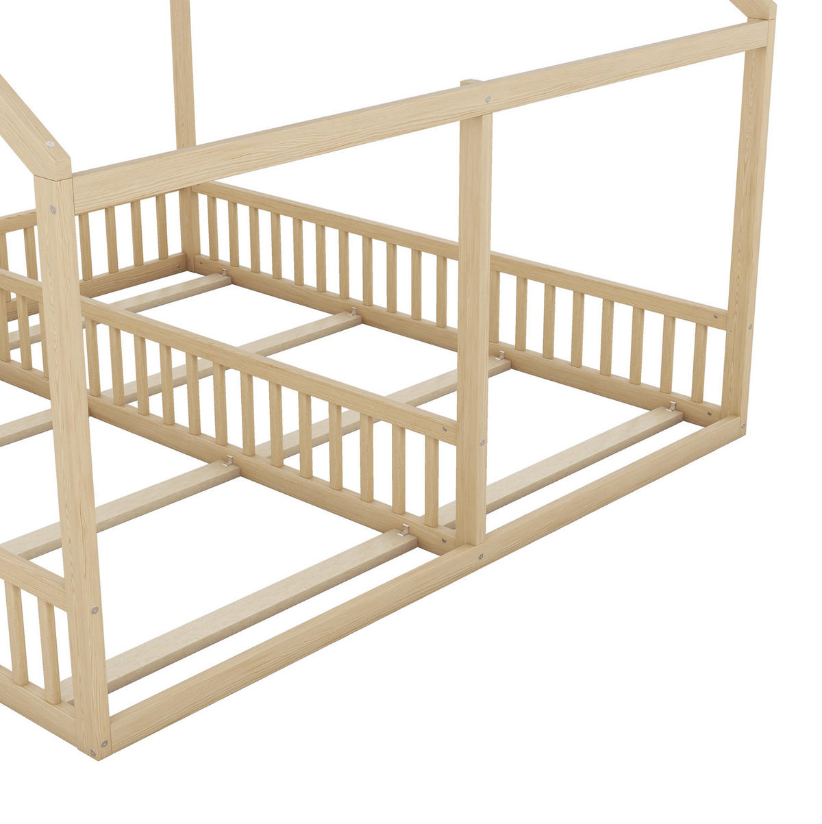 BETT 90/200 cm Natur aus Kiefernholz und MDF mit Mittelgeländer - Naturfarben, Holz (90/200cm) - OKMYHOME