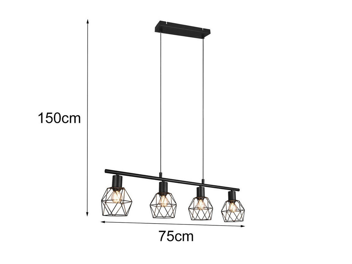 PENDELLEUCHTE Industrial, Schwarz 75cm hängend Küchentisch - Schwarz, Metall (12/75/150cm) - meineWunschleuchte