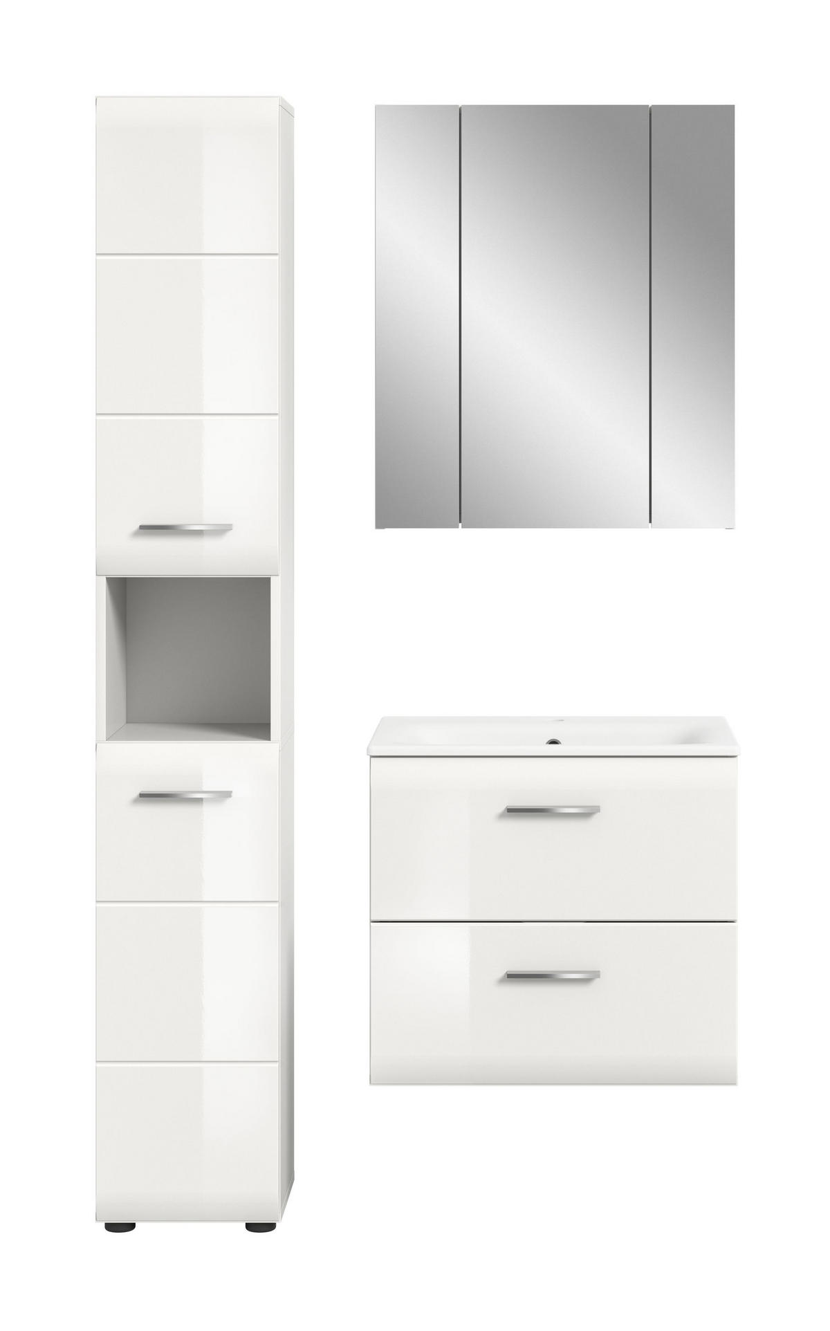 BADEZIMMER 3 tlg. Alba Bad in weiß und weiß hochglanz B/H/T: 105x185x46 cm - Weiß, Holz (105/185/46cm)