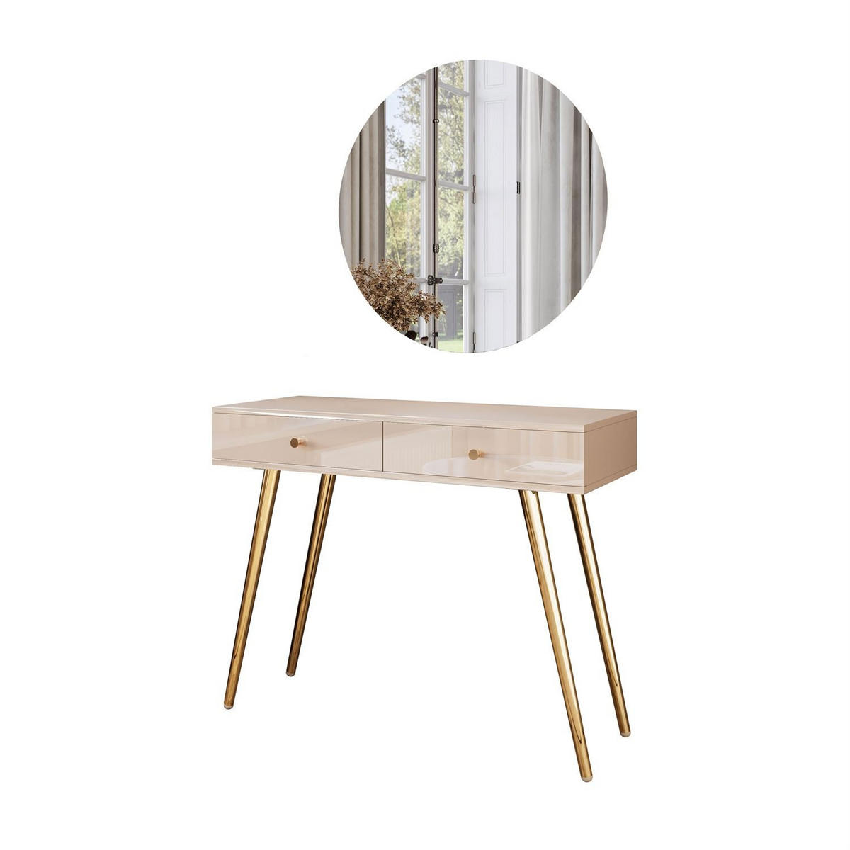 SCHMINKTISCH SIENNA GLAMOUR KASCHMIR mit LED-Spiegel - Kaschmir/Goldfarben, Holzwerkstoff (100/81/42cm)