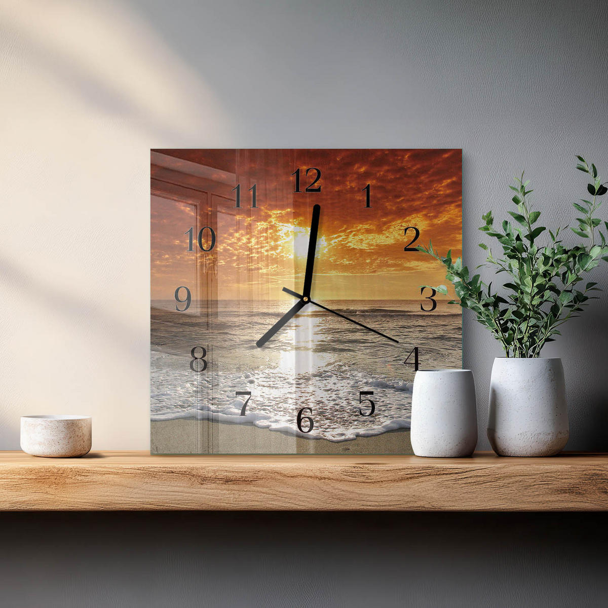 WANDUHR 30x30 cm - Strand Meer - Orange, Glas (30/30/0.4cm) - TULUP