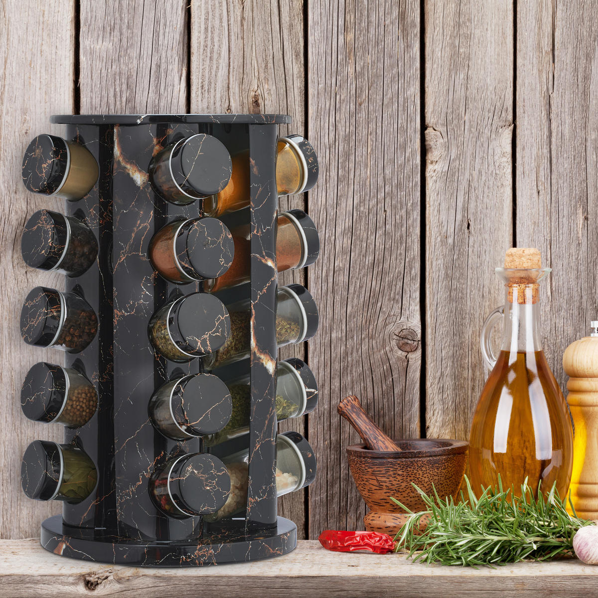 21 tlg. Gewürzkarussell - Multicolor, Glas/Kunststoff (19.5/33.5/19.5cm) - Relaxdays