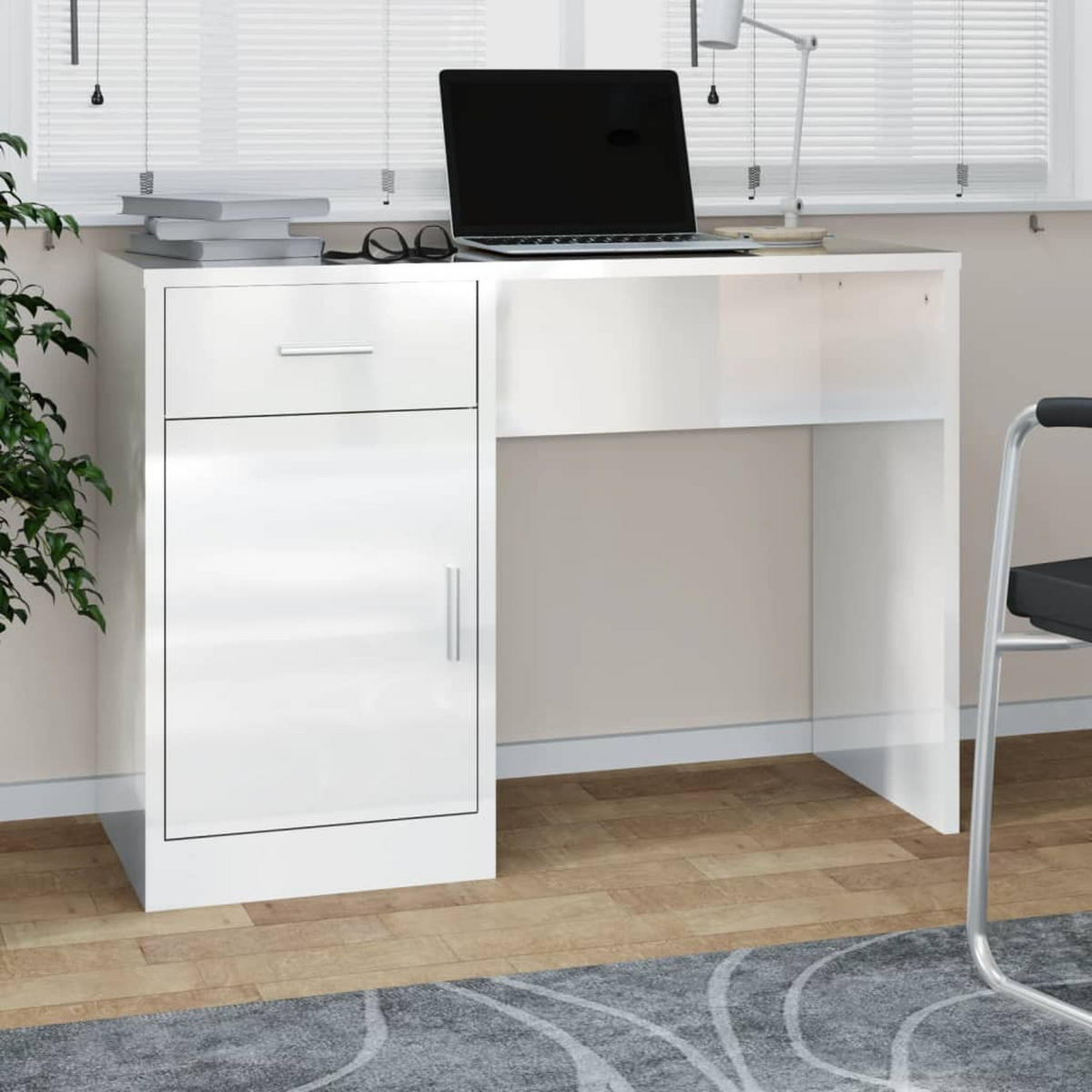 SCHREIBTISCH mit Stauraum Hochglanz-Weiß 100x40x73 cm - Weiß, Holzwerkstoff (100/40/73cm) - furnicato