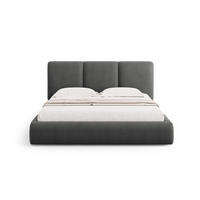 BETT mit Bettkasten und Kopfteil Nicolas aus Chenille-Stoff dunkelgrau 200x200cm - Dunkelgrau, Textil (200/200cm) - Cosmopolitan Design