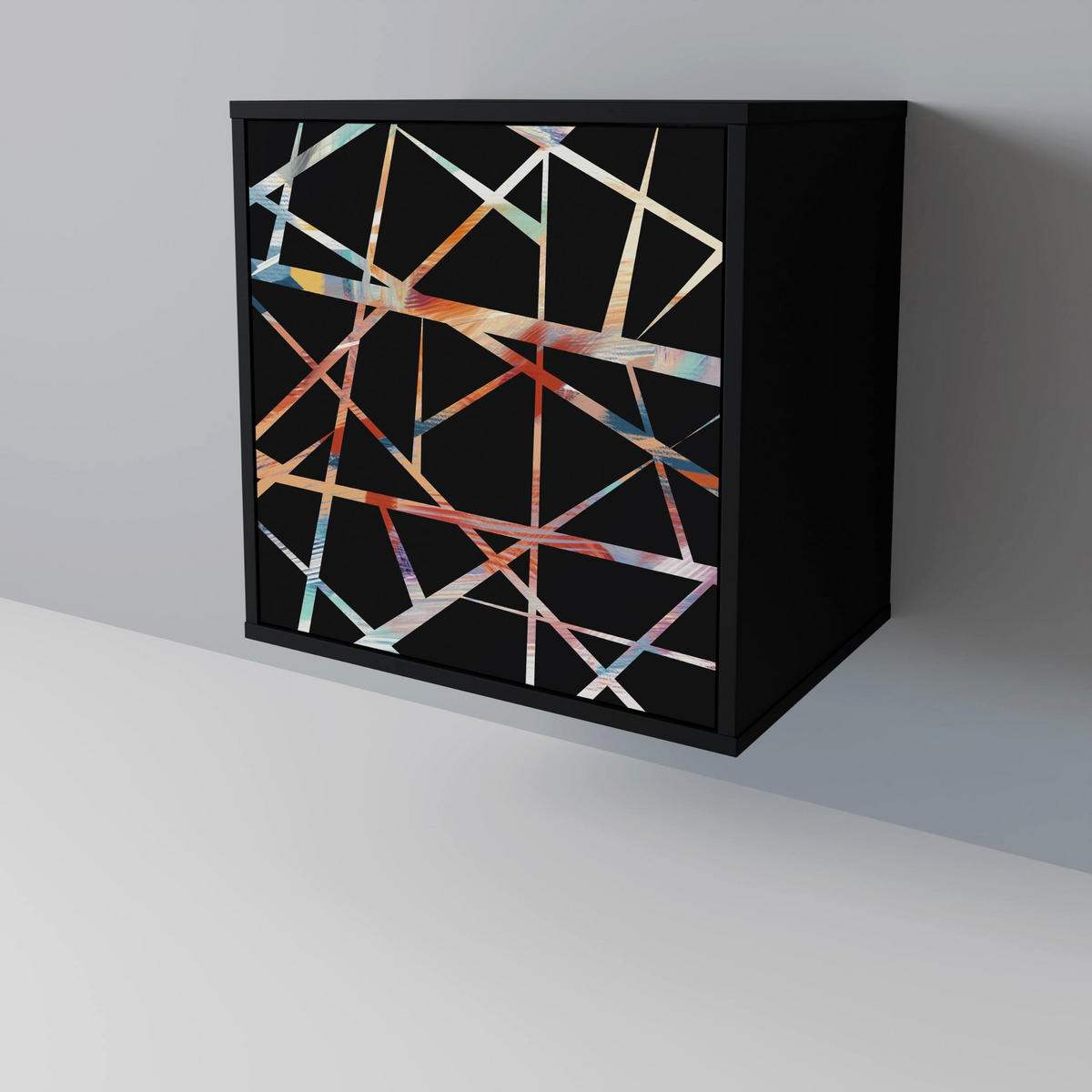 SIDEBOARD POLYGON VERVE, Schwarz, 57,5x42x70,5 cm, Schwarze Metall-Sternfüße - Multicolor/Schwarz, Holzwerkstoff/Metall (57.5/70.5/42cm) - SpaceRebels