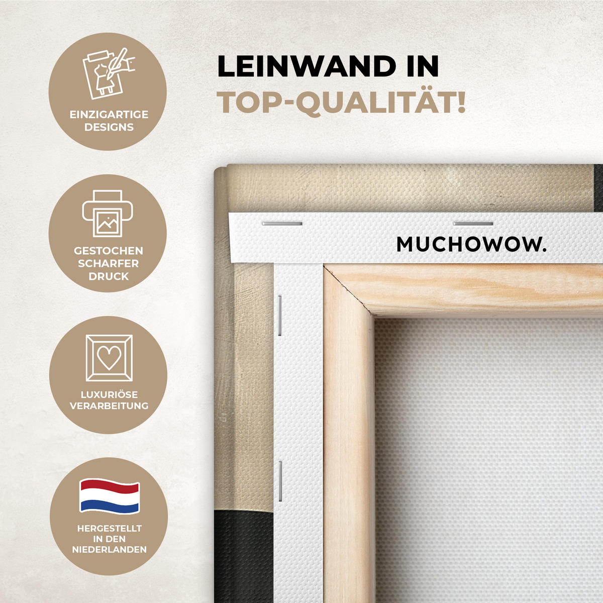 LEINWANDBILD Abstrakt - Geometrische Formen - Schwarz - Gold Wandbild 40x30 cm - Ecru, Textil (40/30cm) - MuchoWow