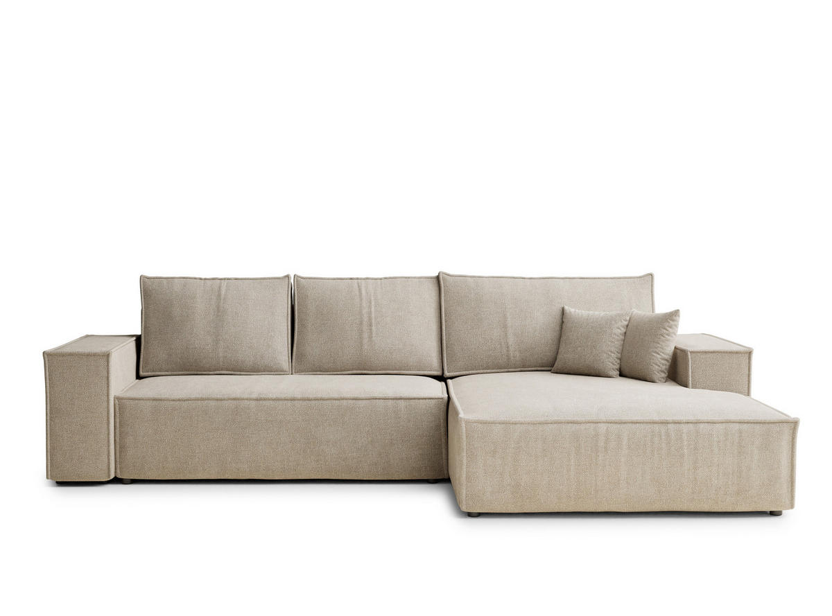 ECKSOFA Maze Beige Chenille-Stoff - Rechts Seite - Beige/Schwarz, Holz/Holzwerkstoff (294/185cm) - Maison de Reve