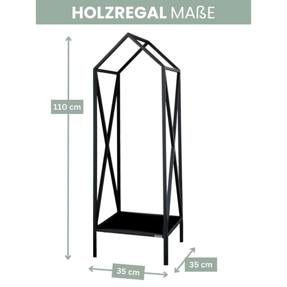 KAMINHOLZREGAL innen Metall DUSI Dachdesign Schwarz - Schwarz, Metall (35/110/35cm) - DELUKE