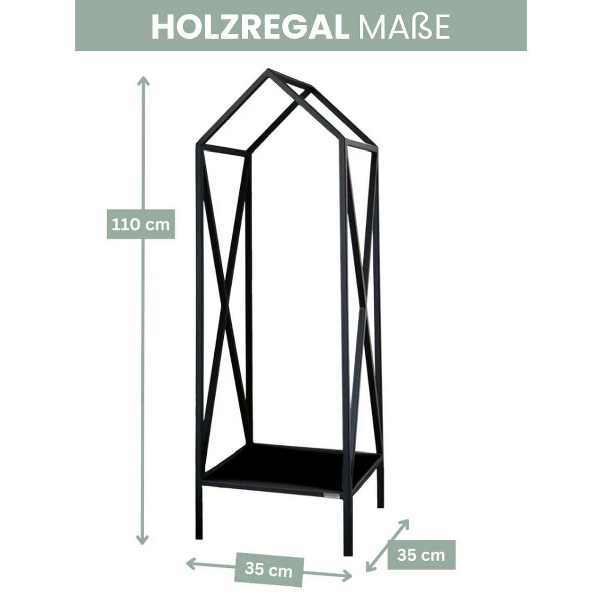 KAMINHOLZREGAL innen Metall DUSI Dachdesign Schwarz - Schwarz, Metall (35/110/35cm) - DELUKE