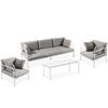 GARTENMÖBELSET RAMBE 4-tlg. 1x Tisch 2x Sessel 1x Sofa 3-Sitzer, mit Auflage, Stahlrahmen, LOFT-STIL, Weiß/Hellgrau - Hellgrau/Weiß, Textil/Metall - KONSIMO®