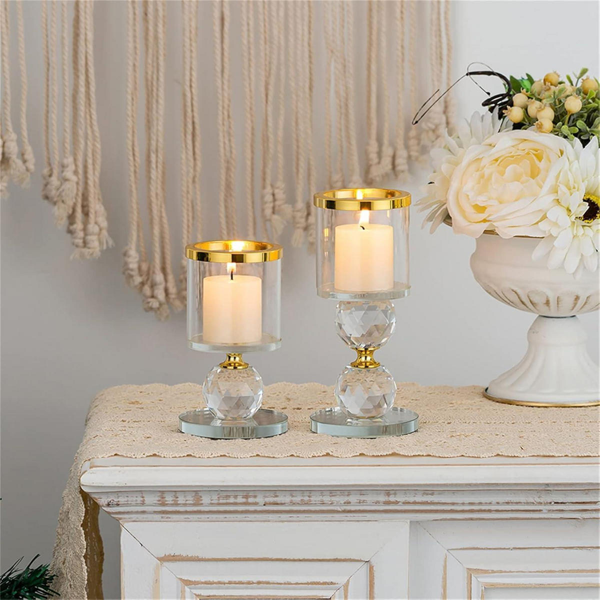 KERZENSTÄNDER 2-teiliges Set Glas Kristall Gold - Goldfarben, Glas (7/15.3/7cm)
