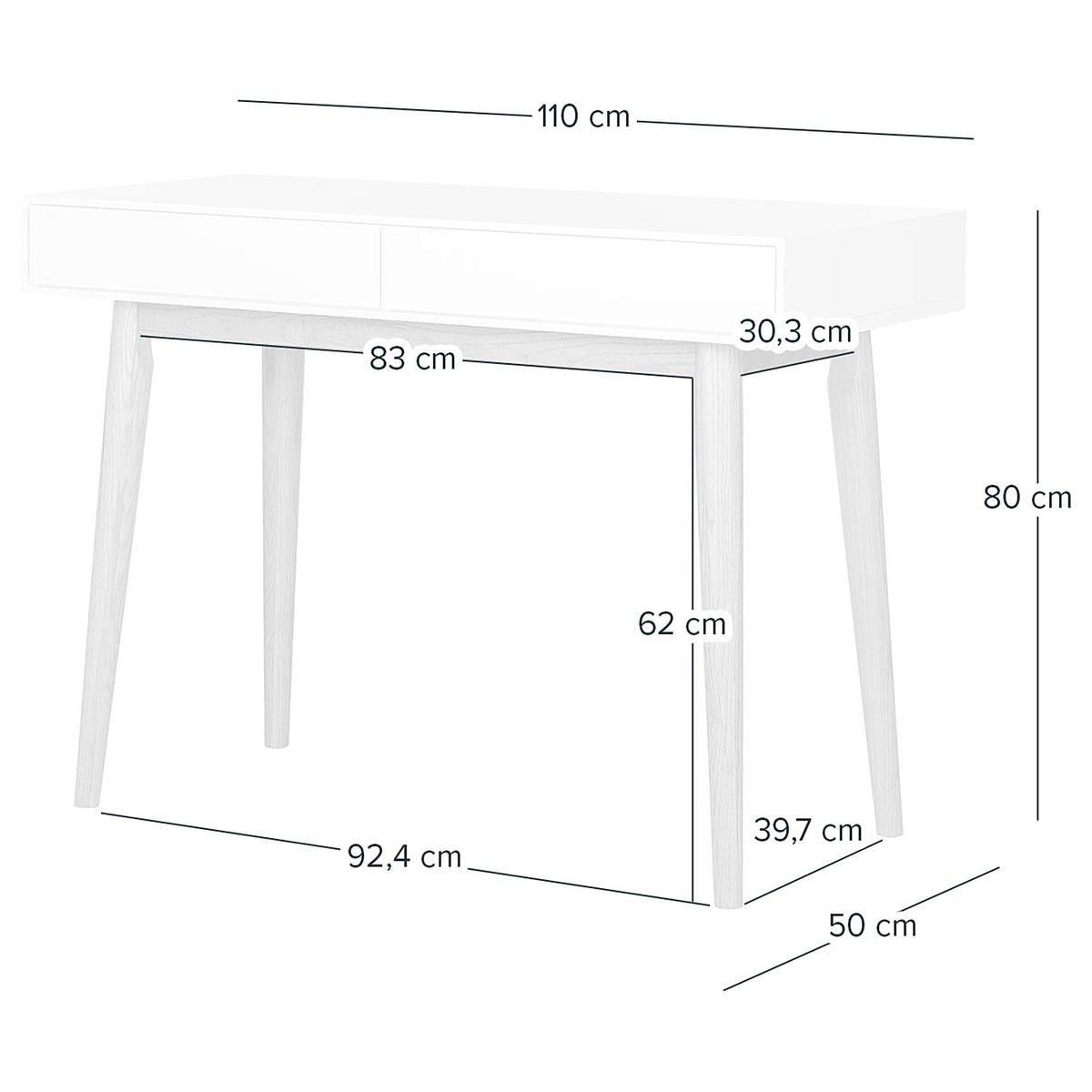 SCHREIBTISCH mit 2 Schubladen - Weiß / Eiche - Weiß, Holzwerkstoff (50/110/80cm) - home24