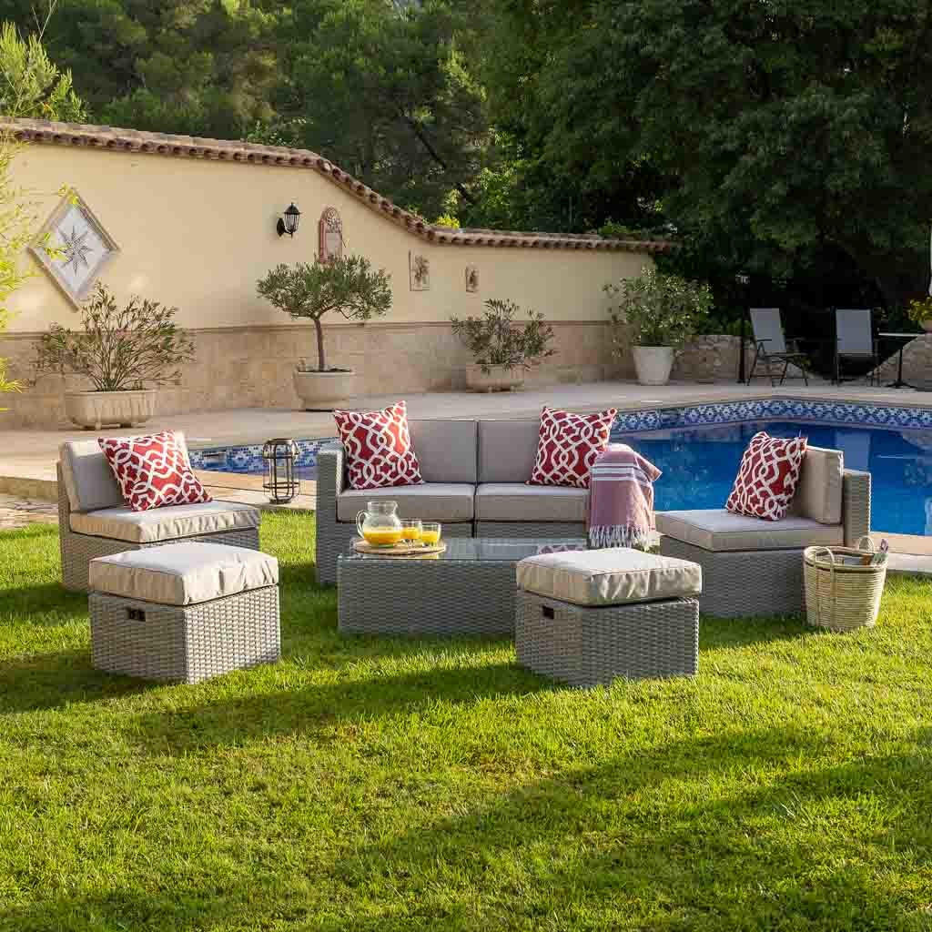 GARTENLOUNGE aus Rattan - Grau, Naturmaterialien - Wanderlust