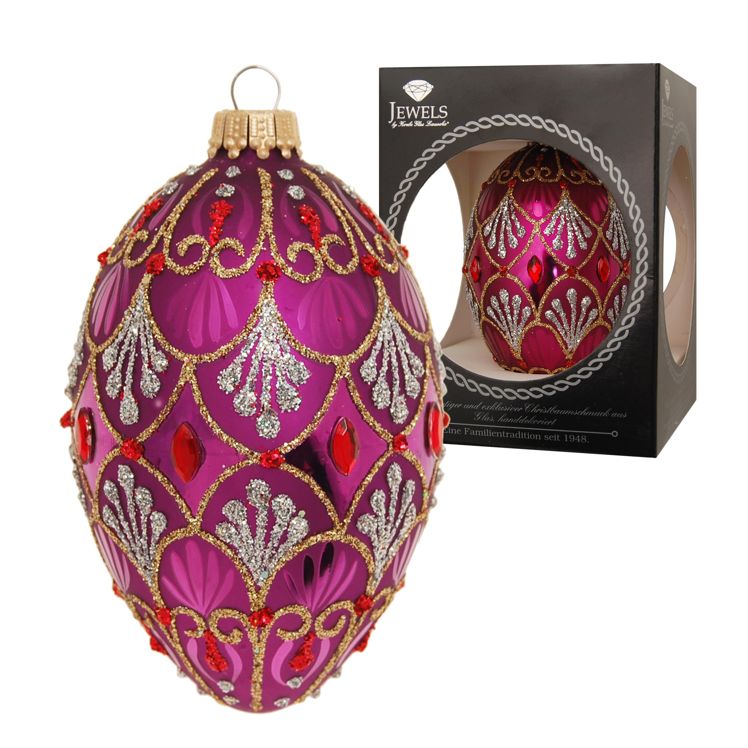 CHRISTBAUMSCHMUCK Ei im Strassdesign Violett 10cm (Glas / 1 Stk.) - Violett, Glas (6/10/6cm) - Krebs Glas Lauscha