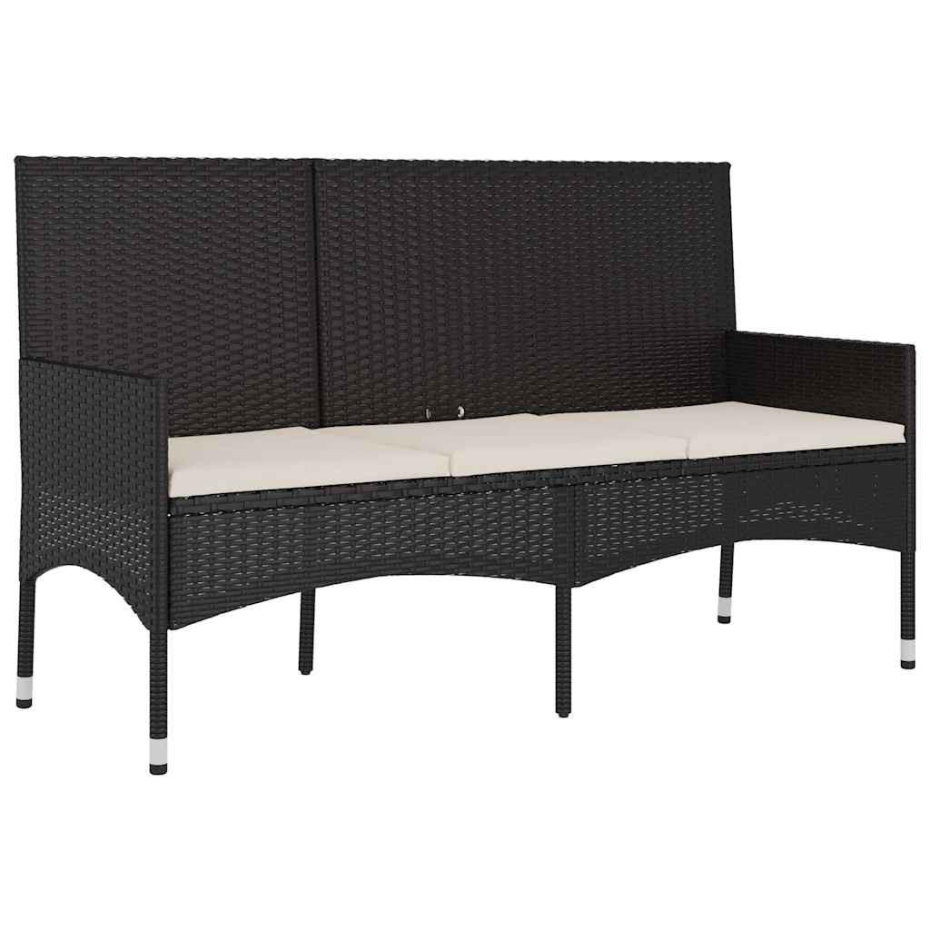 GARTENBANK 3-Sitzer mit Kissen Schwarz Poly Rattan - Schwarz/Weiß, Holz (140/85/51cm) - furnicato