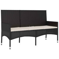 GARTENBANK 3-Sitzer mit Kissen Schwarz Poly Rattan - Schwarz/Weiß, Holz (140/85/51cm) - furnicato