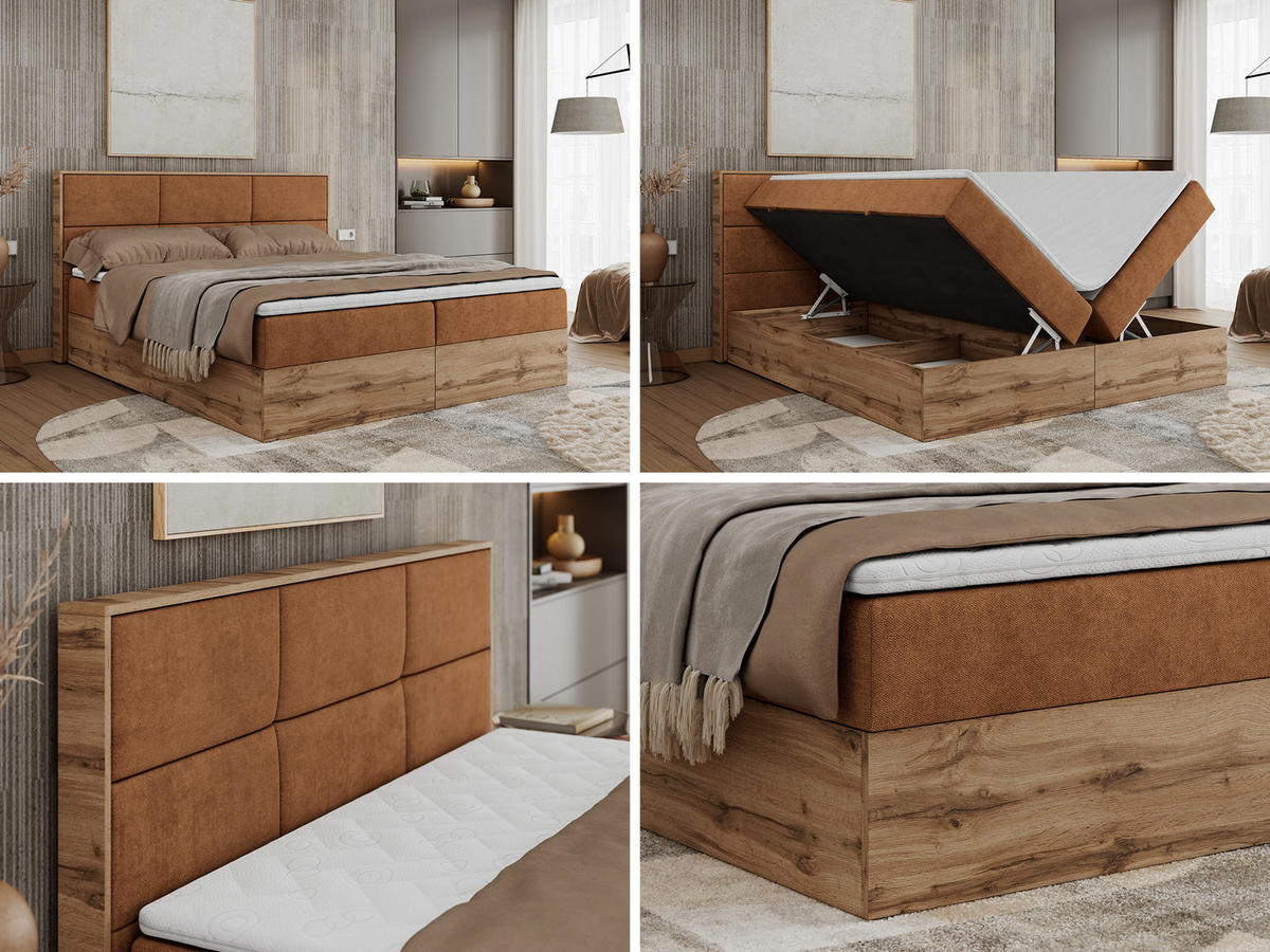 BOXBETT ALBERO 2 - 200/200 Orange Struktur - H4 - Orange, Holz/Textil (200/200cm) - MKS