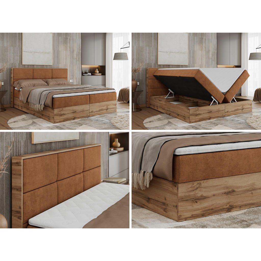 Thumbnail - MKS Boxbett, Orange, Textil, 2-Sitzer, H4, 7-Zonen, Rechteckig, 140x200 cm, Schlafzimmer, Betten, Boxspringbetten