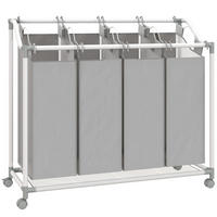 WÄSCHEKORB mit 4 Fächer 160 L Wäschesammler mit Räder herausnehmbarer Wäschesack - Grau, Textil (38/81/97cm) - HOMCOM