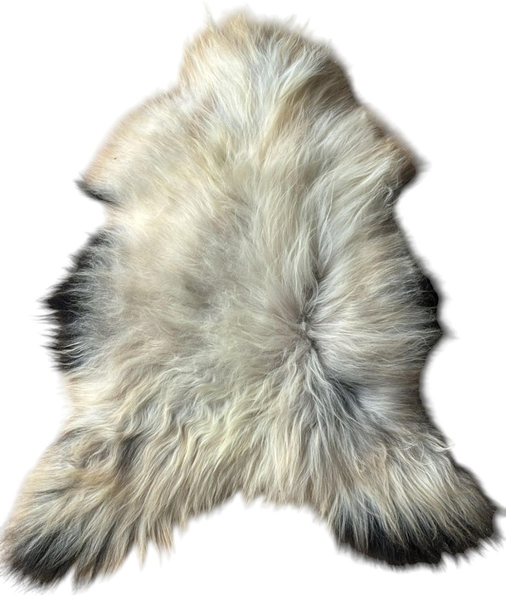 SCHAFFELL Ganzes Island Lammfell Langhaarig Cremeweiß/Schwarze Spitzen, ca. 120 cm - Creme/Schwarz, Fell (70/120cm) - Provellus