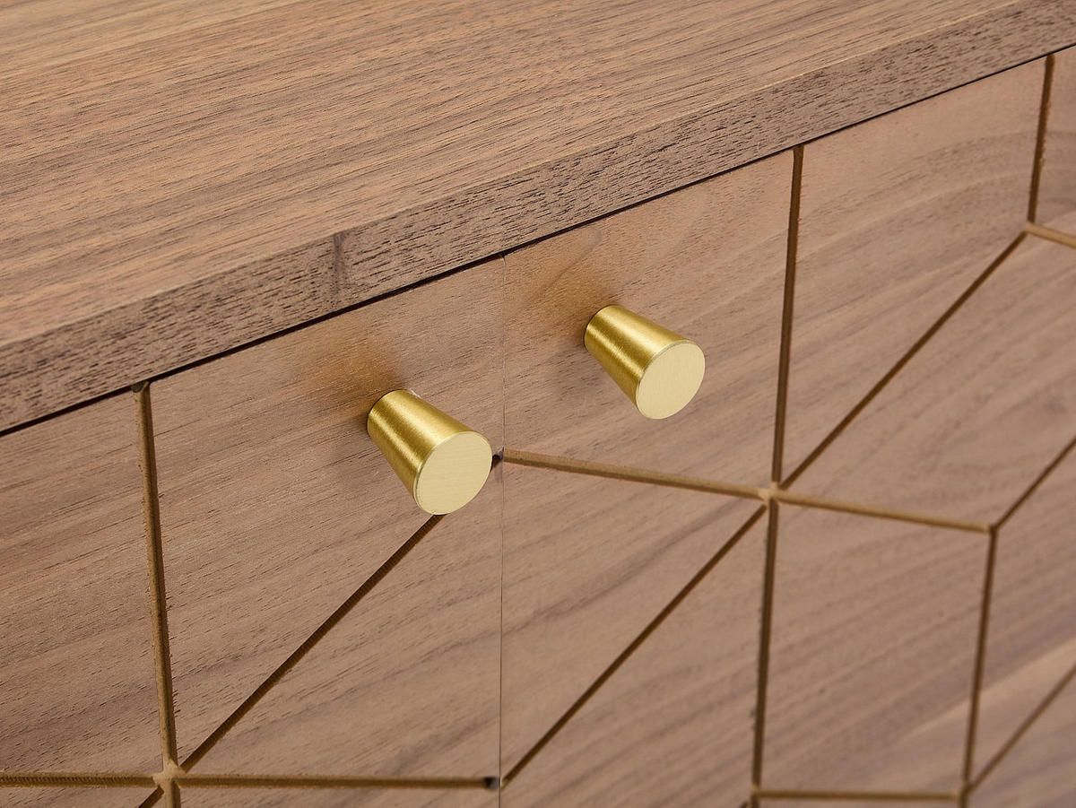 TV-MÖBEL mit 2 Türen & 2 Fächern - Nussbaumfurnier - Holz- & Goldfarben - PARIOMA - Naturfarben, Holz (150/55/40cm) - Vente-Unique