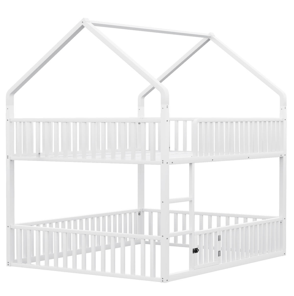 ETAGENBETT 140/200 cm Weiß aus Metall mit Haus-Design und Sicherheitsgeländern - Weiß, Metall (140/200cm) - OKWISH