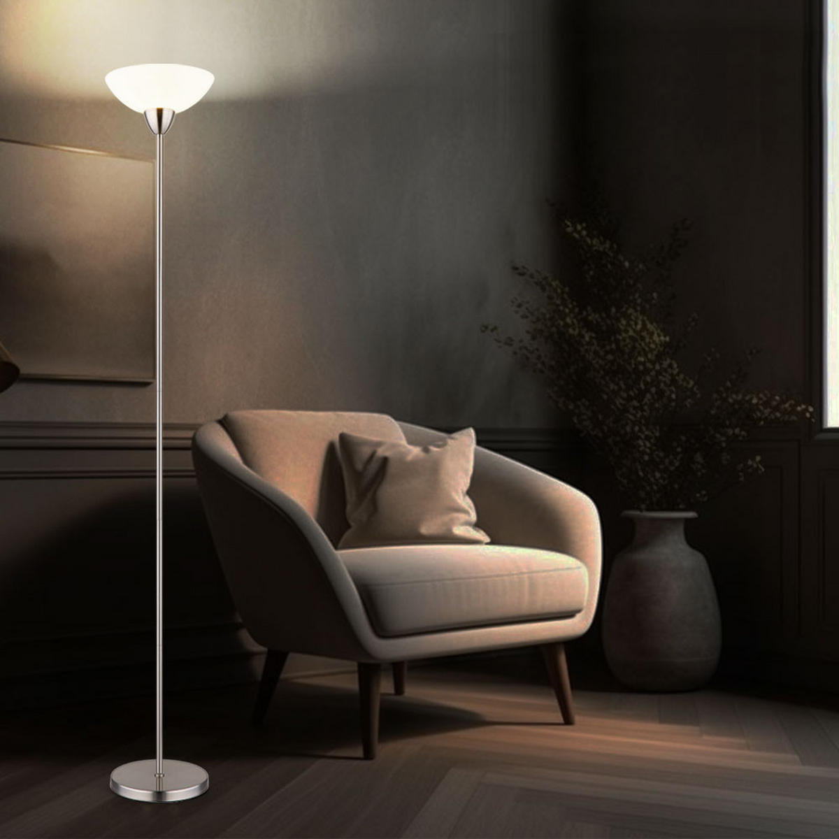 LED STEHLEUCHTE Metall Glas Opal Silber - Silberfarben, Glas (28/28/180cm) - Globo Lighting