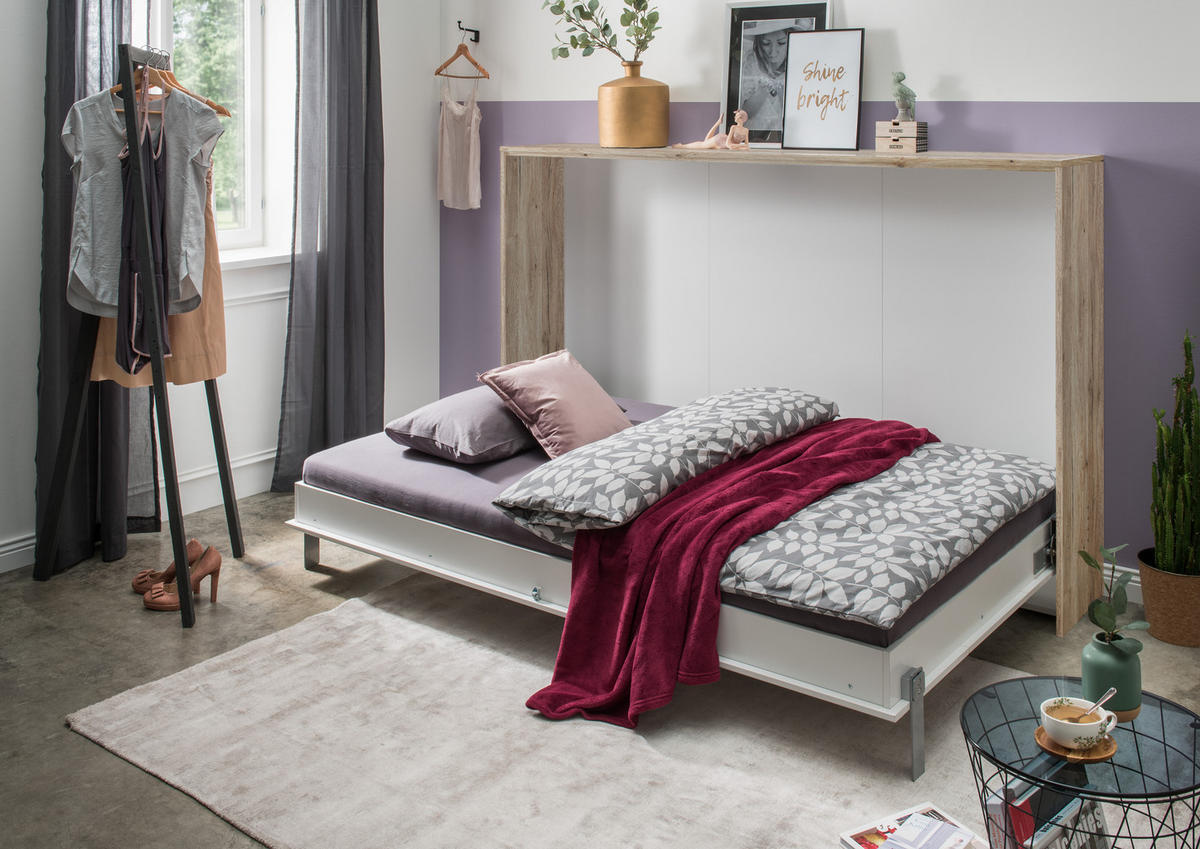 KLAPPBETT Juist in Eiche San Remo und Weiß 90x200cm - Weiß/Braun, Holzwerkstoff (117/105cm)