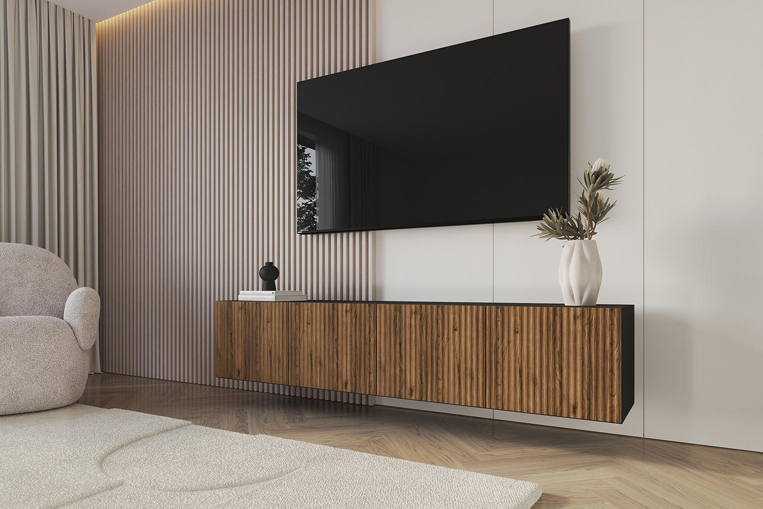 LOWBOARD NOA-2-W 2x100x40x41 cm - Schwarz / Katania - Eiche Wotan, Holzwerkstoff (200/40/41cm) - ALTDECOR