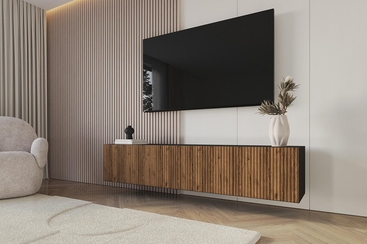 LOWBOARD NOA-2-W 2x100x40x41 cm - Schwarz / Katania - Eiche Wotan, Holzwerkstoff (200/40/41cm) - ALTDECOR