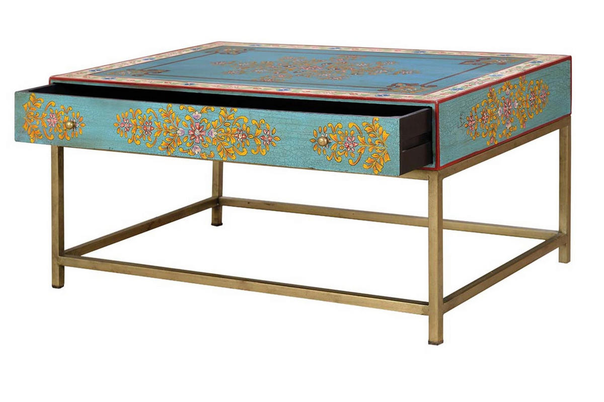 COUCHTISCH aus Mangoholz und Eisen - Goldfarben, Metall (90/60/46cm) - Giner y Colomer