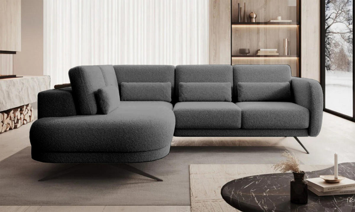 ECKSOFA ILUSIO L 250x205cm, Schlaffunktion, Dunkelgrau, Links - Dunkelgrau, Holz/Textil (205/248cm) - DomoHome