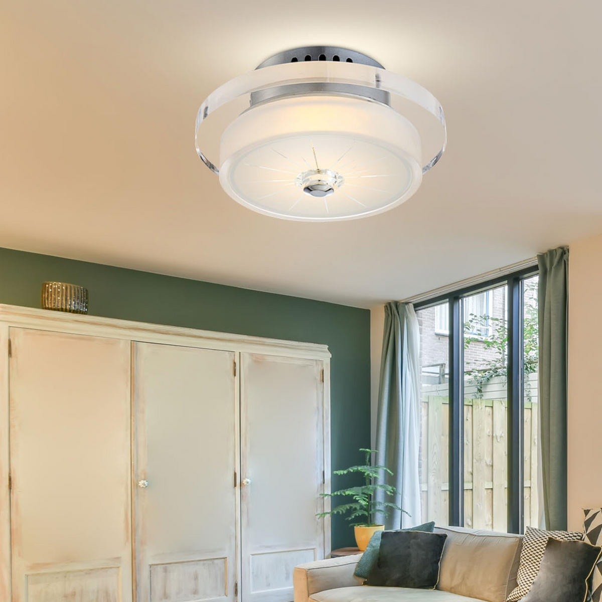 LED DECKENLEUCHTE Glas Weiß Chrom - Weiß, Glas (20/20/10.5cm) - Globo Lighting