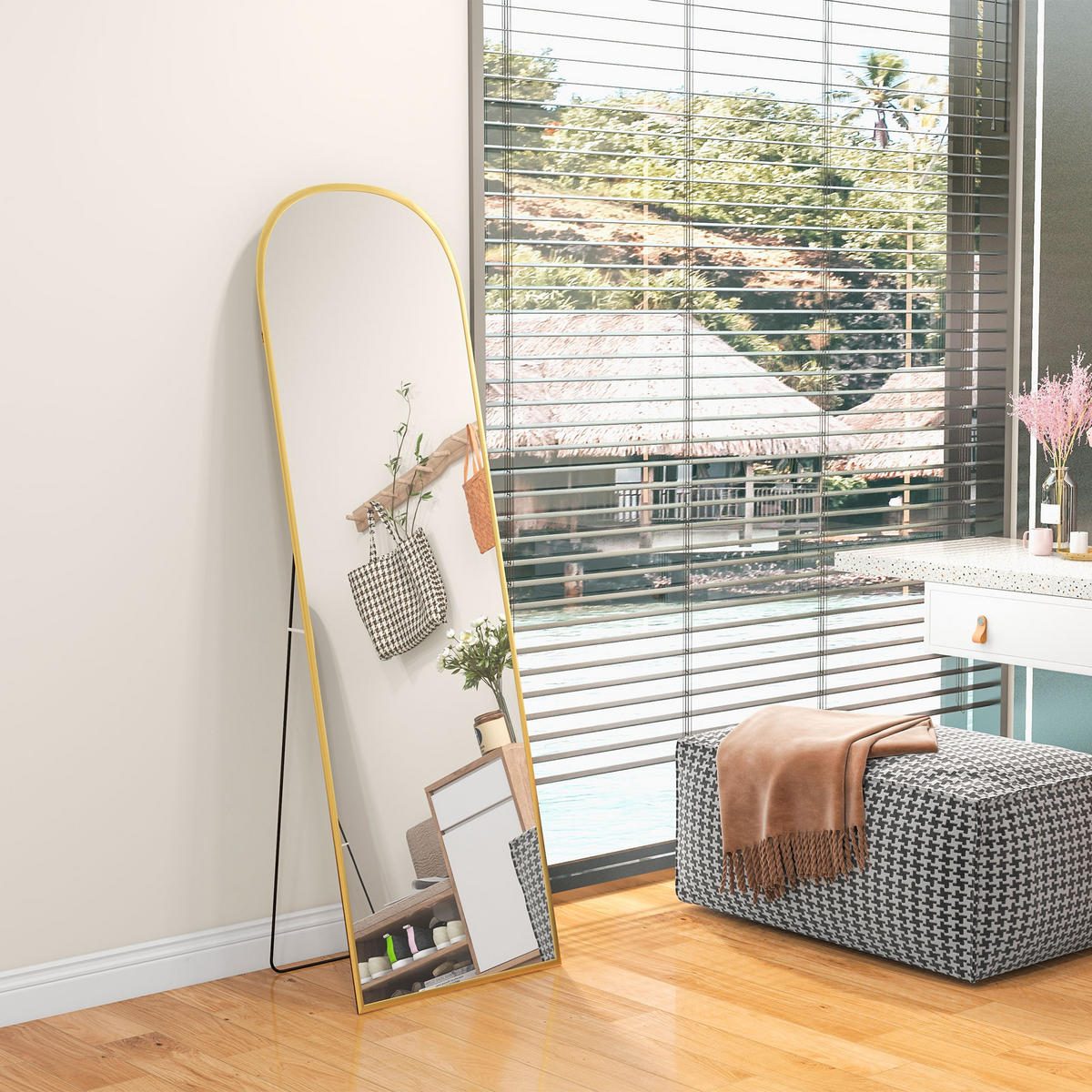 GANZKÖRPERSPIEGEL, 161,5 x 50 cm Wandspiegel mit Ständer für Wohnzimmer Gold - Goldfarben, Glas (1.5/161.5/50cm) - HOMCOM