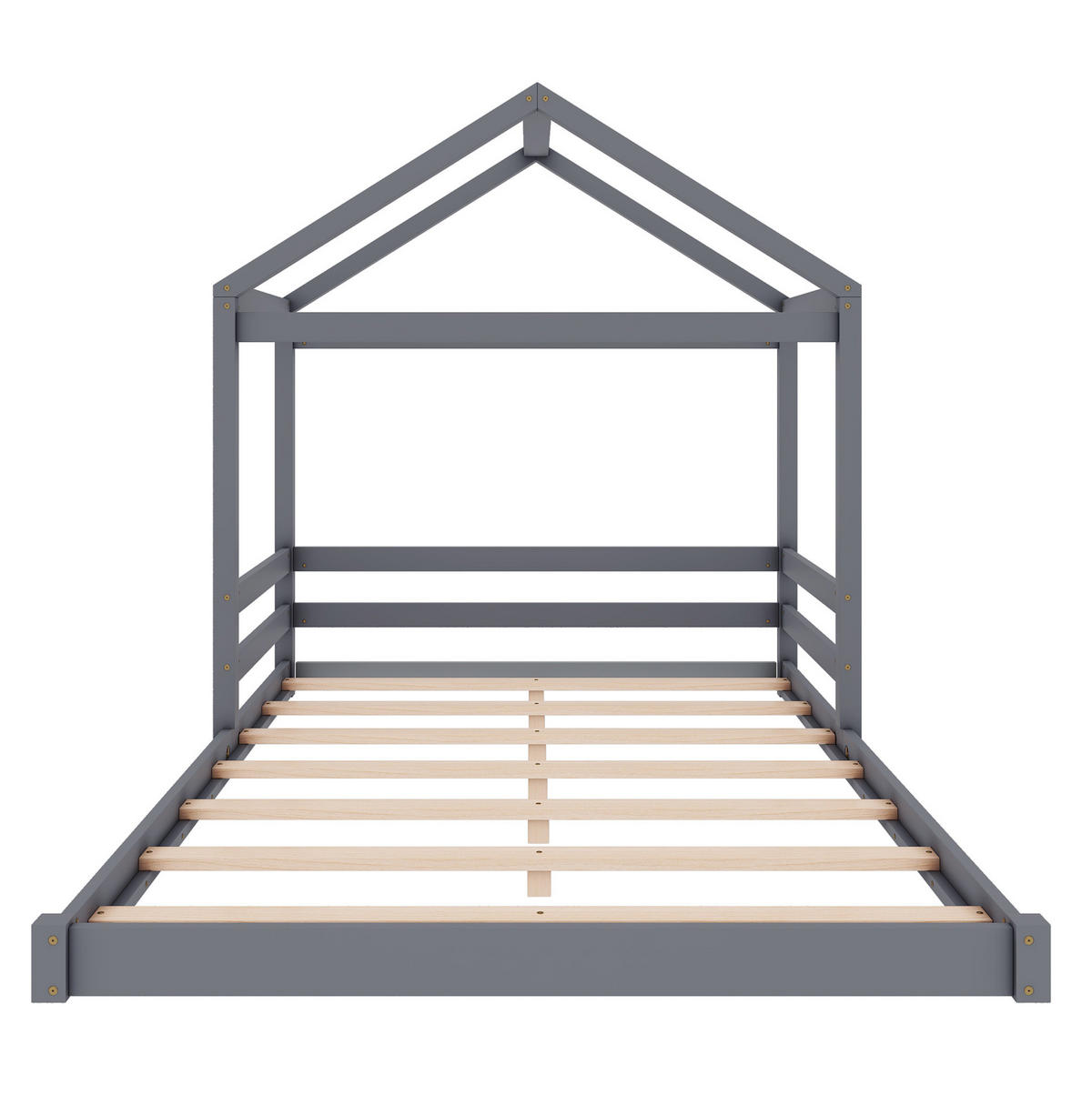 HAUSBETT 140/200 cm Grau aus Kiefernholz und MDF mit Lattenrost - Grau, Holz (140/200cm) - OKMYHOME