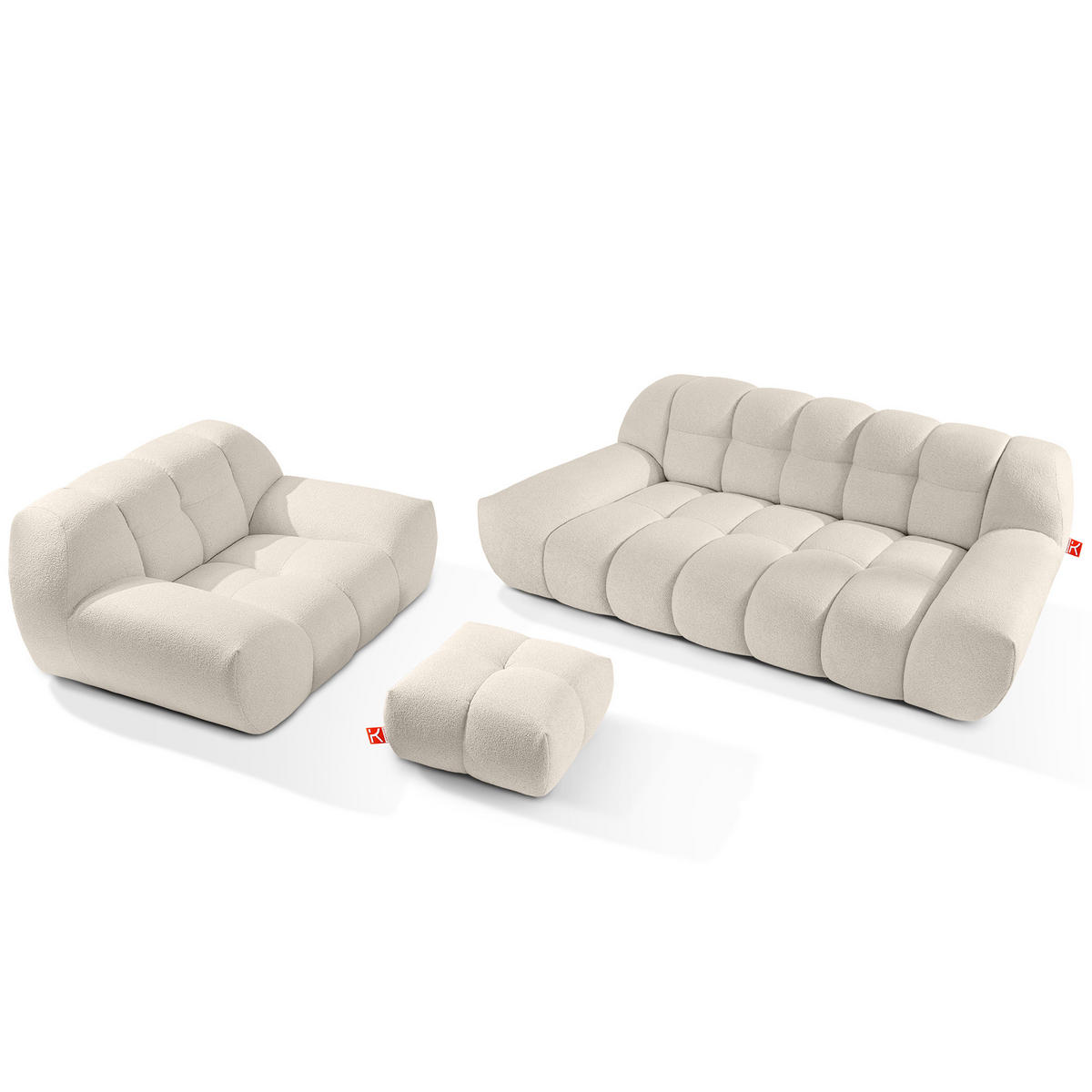 SITZGARNITUR VENA Bouclé, Weiß - Weiß, Holz/Textil (65/38/65cm) - KONSIMO®