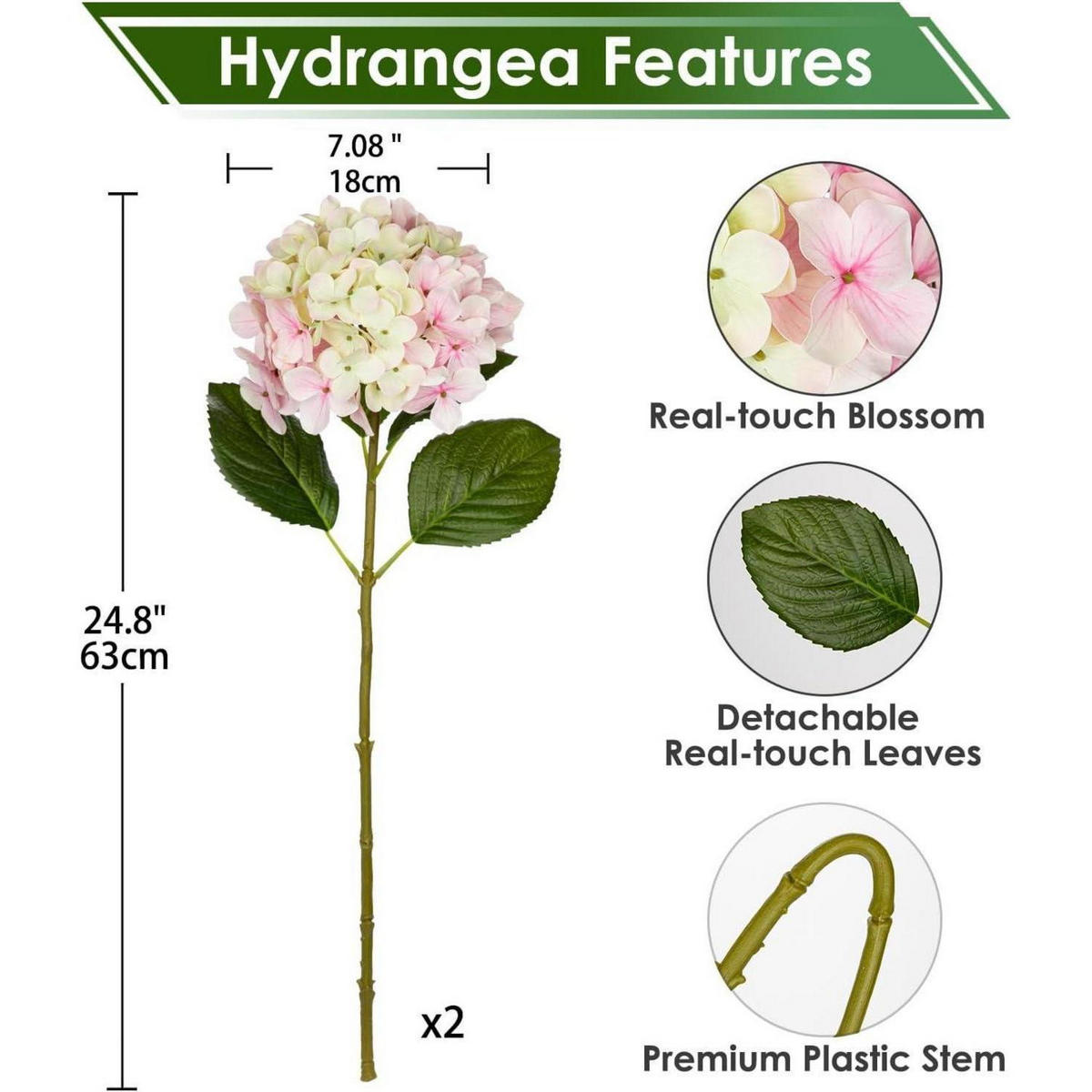 KÜNSTLICHE Hortensie 2 Stück Cremiges Rosa 63 cm - Multicolor, Kunststoff (63cm)