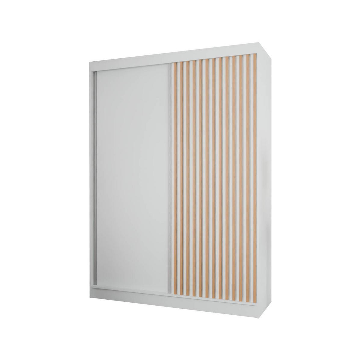 SCHIEBETÜRENSCHRANK LAMELIS - Eiche Wotan/Weiß, Holzwerkstoff (150/215/61cm) - Meblini